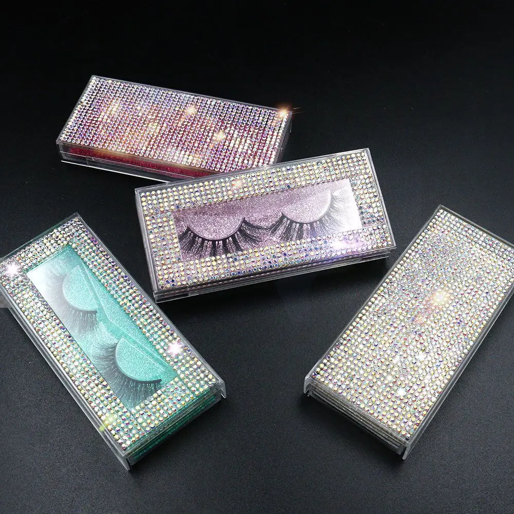 Wholesale Unique Eyelash Cases Glitter Diamond Eyelashes Rectangle Lashes Empty Box Lash Empty Bling Lash Case Private Label