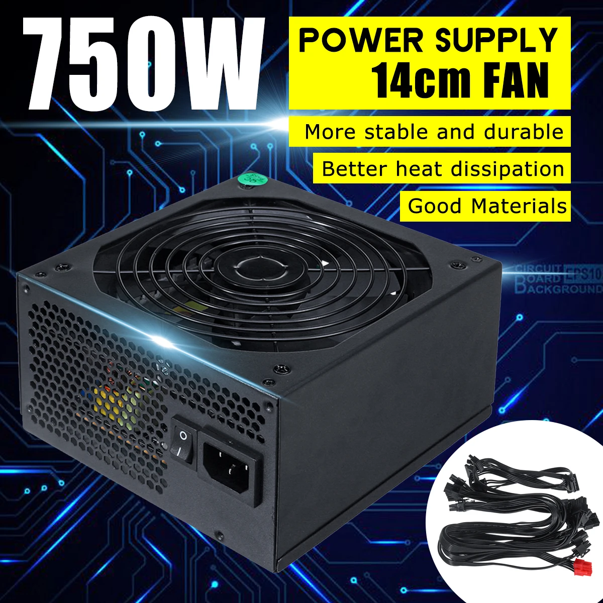 Блок питания для пк 750 Вт 110 230 В компьютера полный модуль активный блок ATX 12 PFC 24Pin 4
