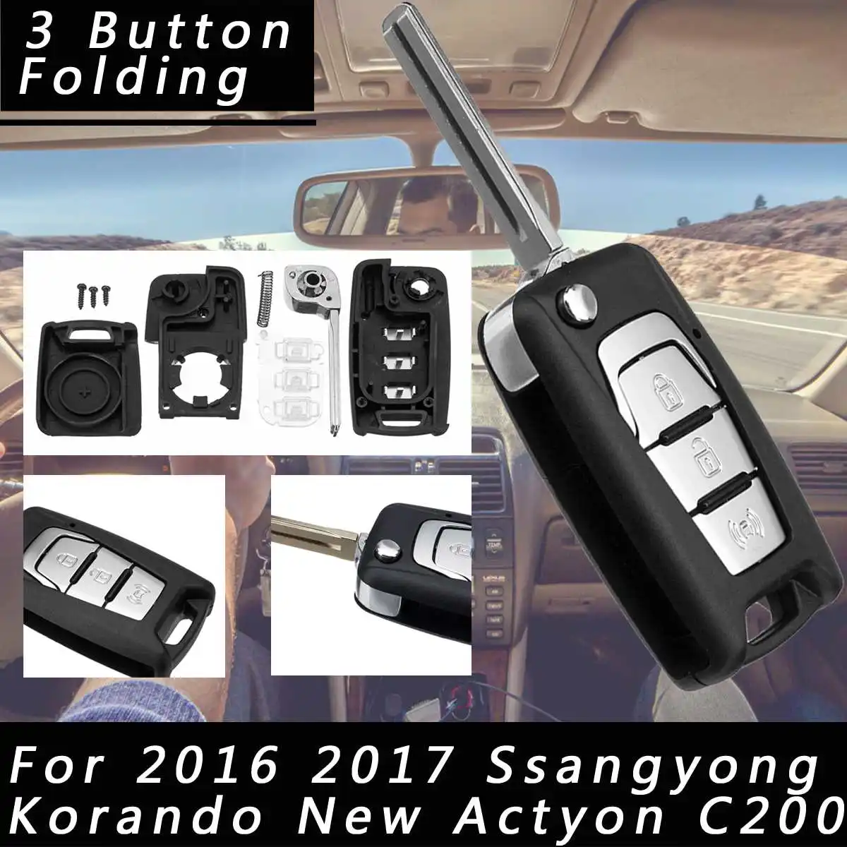 

3 кнопки дистанционного флип ключа автомобиля чехол оболочка Fob набор запасных частей для 2016 2017 Ssangyong Korando New Actyon C200