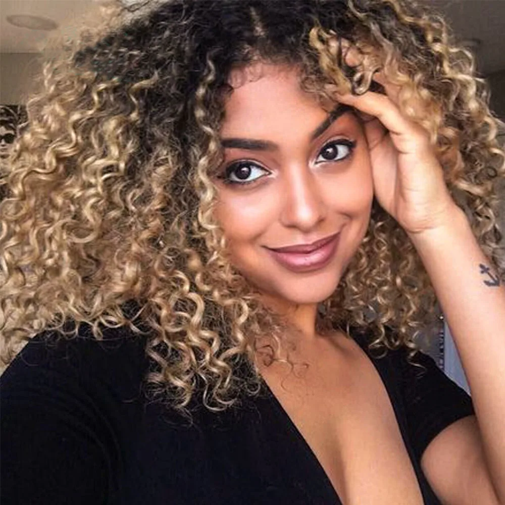 1B/27 Ombre Color Short Curly Lace Front Human Hair Wigs With Baby Hair Pre Plucked Remy Brazilian Lace  Bleached Knots