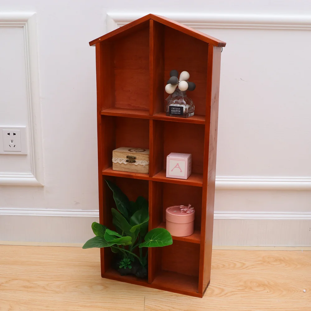 

Retro Wood Book Shelf Wall Mounted Storage Rack Durable Decorative Bookshelf Bookrack (Original Color 7 Grid)