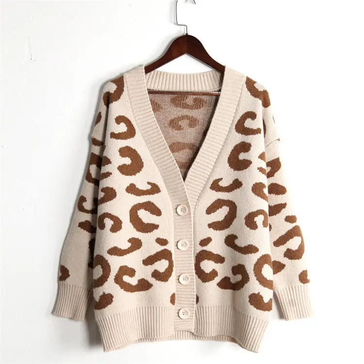 

2020 autumn winter japanese Style Single Breasted Cardigans Womens Sweaters V-Neck Long Sleeve leopard chic female Knitwear