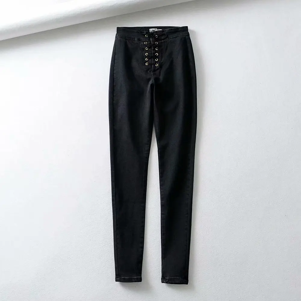 

2020 New Arrivals Woman Autumn High Waist Ladies Jeans Double-breasted Blue Black Solid High Street Denim Skinny Pencil Pants