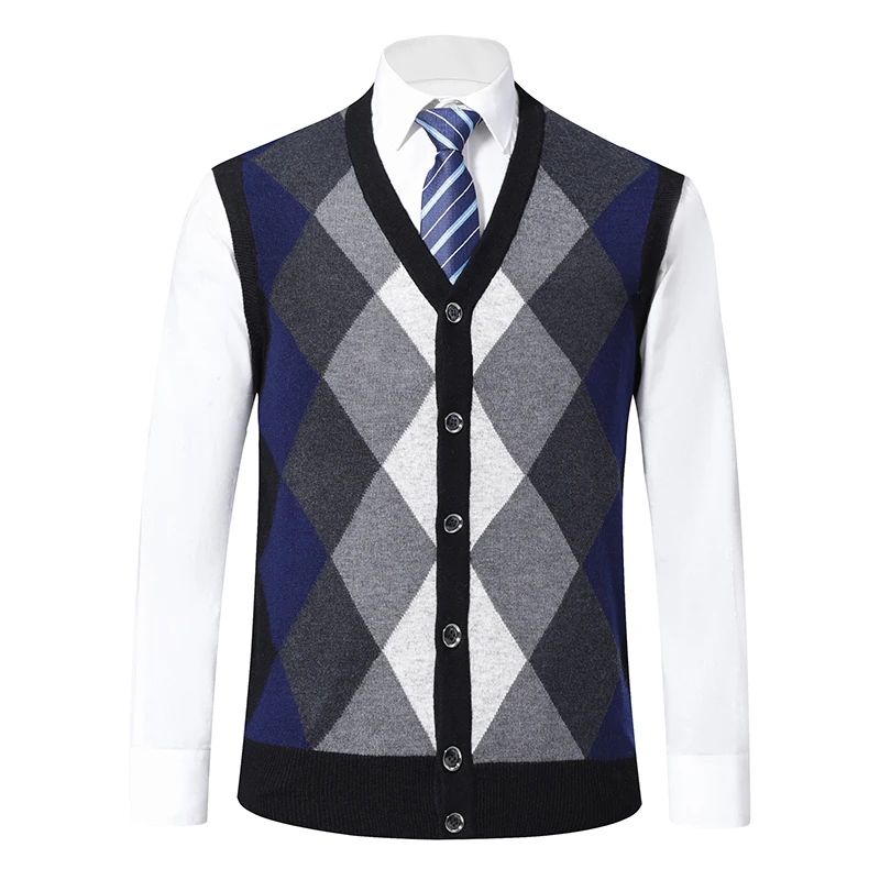 Мужской кашемировый кардиган повседневный разноцветный вязаный жилет в стиле