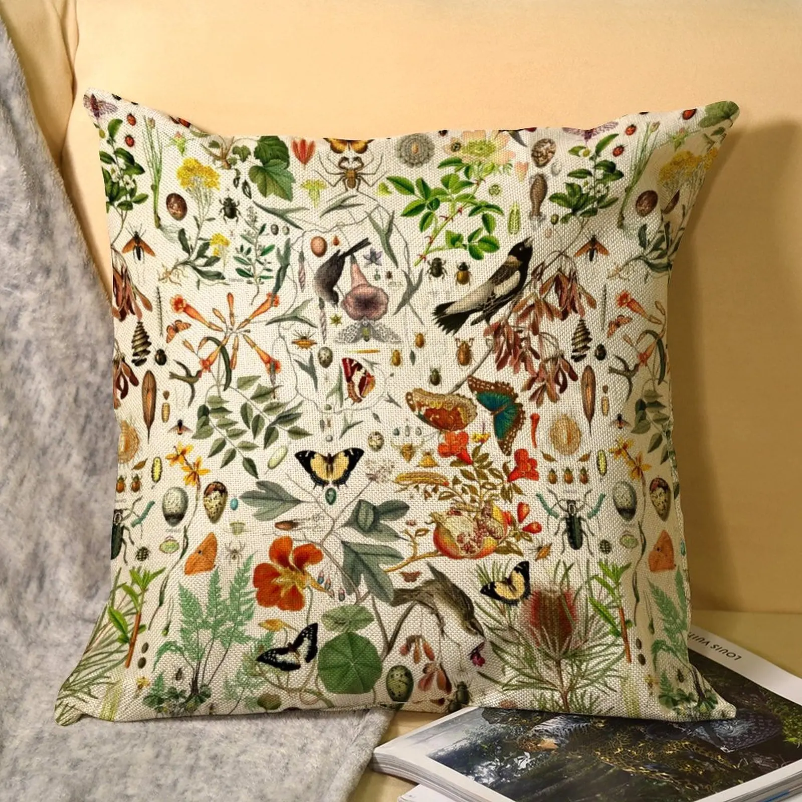 

Двухсторонняя наволочка, биология, винтажные книги, льняной декор, постельное белье бохо, биология, наволочка для подушки, оптовая продажа, ...