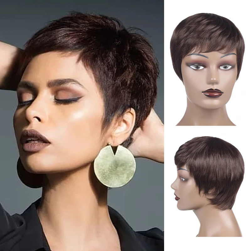 Fashion Lady Short Straight Wig With Bangs 8 Colors Synthetic High Temperature Fiber Hair Wigs For Women