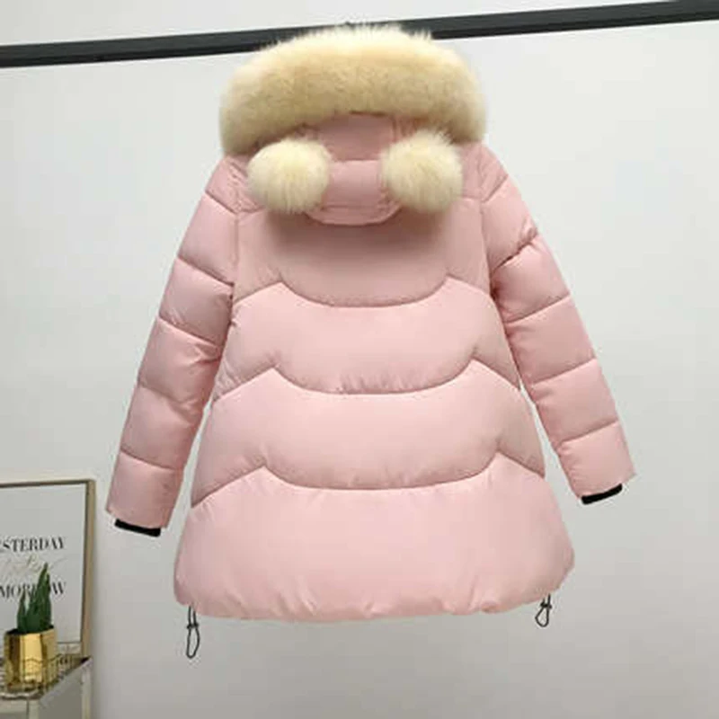 

Зимняя женская длинная куртка 2021, однотонная тонкая парка, Женская Толстая зимняя куртка в Корейском стиле с капюшоном и меховым воротником...