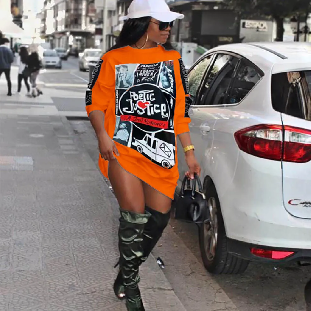 

Autumn New Women Vintage Long Sleeve Printed Loose Plus Size Ladies Dresses