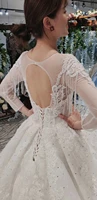 BGW HT42230 Princess Wedding Dresses Long Train Transparent O Neck Long Sleeves Ball Gown Lace Wedding Gowns Vestidos De Novia