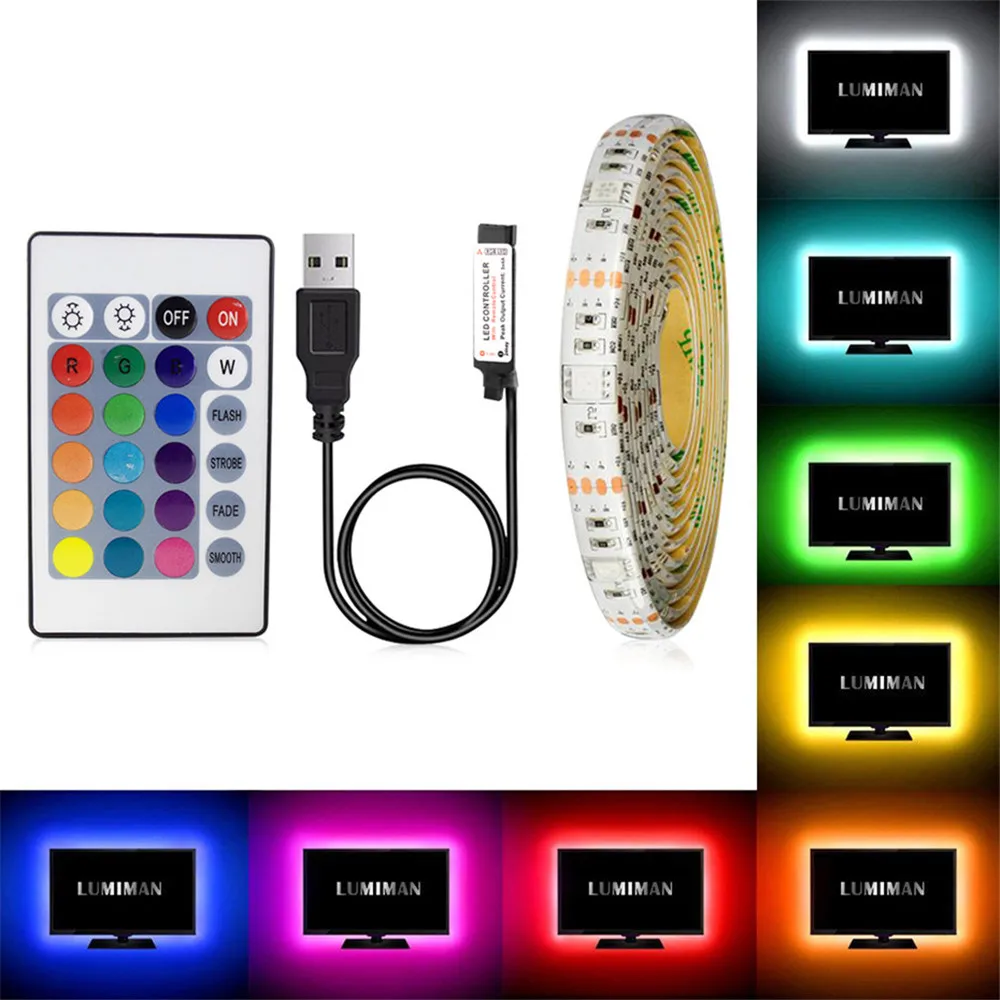 USB Светодиодная лента DC 5V гибкий светильник 60 светодиодов SMD 2835 1 м 2 3 4 5 Мини 3Key 24key