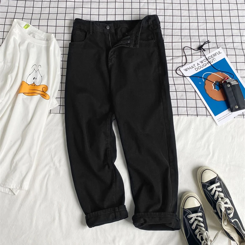 2021 Streetwear Blue Jeans Men Loose Jeans Korean Fashions Male Straight Denim Men