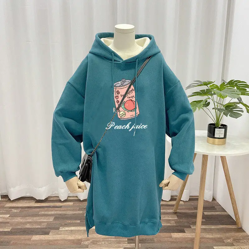 

Large Size Hooded Sweater for Fat Girls Women's Autumn and Winter Thick Loose Top Ins Trendy Korean Style Mid-Length Coat