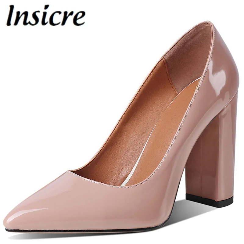 Insicre простой Лакированная кожа квадратном каблуке Туфли-лодочки на высоком