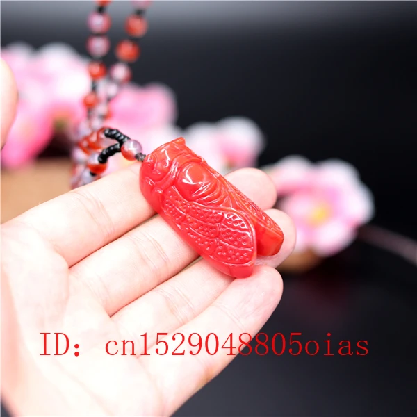 Натуральный красный коралловый Нефритовый камень Цикада ожерелье из бисера