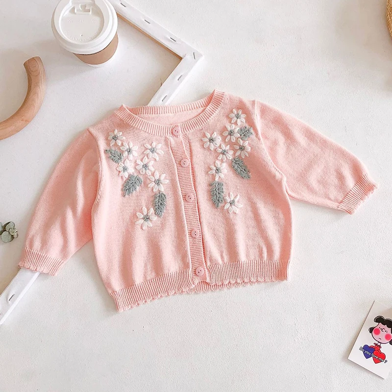 

0-2Yrs Baby Girls Coat Baby Children Clothing 2020 Spring Autumn Girls Sweet Embroider Long Sleeve Kids Cardigan Coat