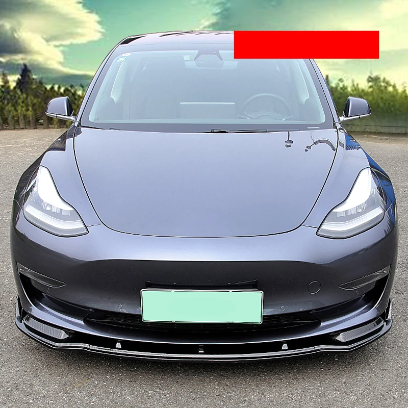 Для Tesla модель 3 на передний бампер для автомобильного стайлинга крышка спойлер обвес сплиттер 3 шт. АБС пластик авто аксессуары