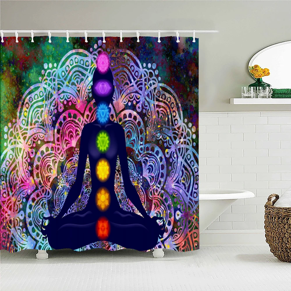 

Meditation Seven Chakra Shower Curtain Bathroom Curtains 3D Printing Indian Buddha Waterproof Polyeste Fabric Bathtub Decor