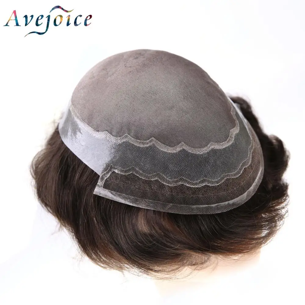 Avejoice тонкие моно + пу кружева спереди мужские Toupee шиньоны человеческие системы