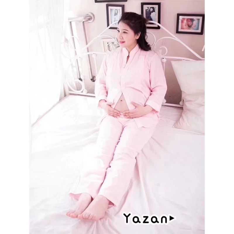 Yazan maternity dress, pajamas, home wear double yarn breathable soft adjustable size waist suitable for pregnancy postpartum