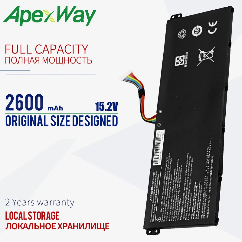 ApexWay 40Wh 15 2 V AC14B8K Аккумулятор для Acer Aspire ES1 711 V3 111 E3 112|Аккумуляторы ноутбуков| |