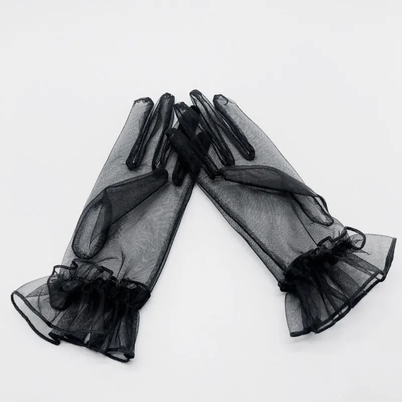 1 пара женские тюлевые перчатки полностью закрытые эластичные кружевные с