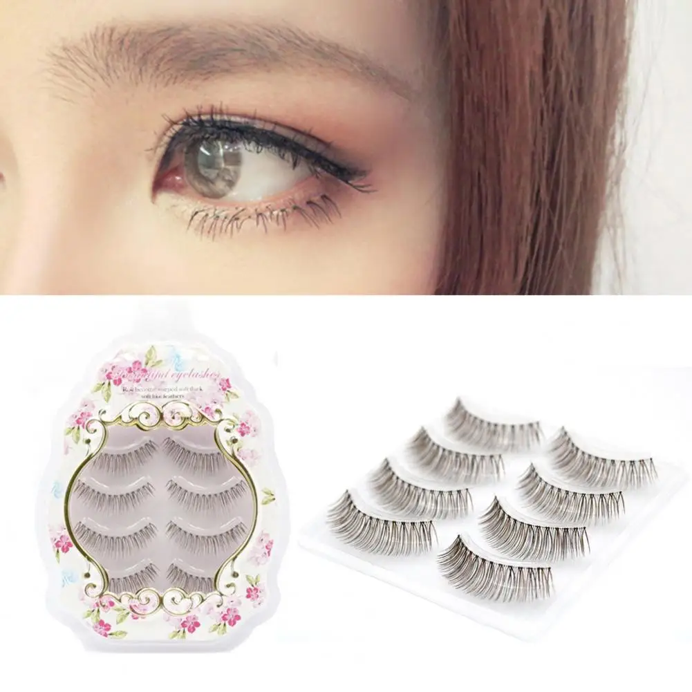 

50% Hot Sale 4Pairs/Box False Eyelash 3D Effect Lash Extension Comfortable Hand Stem Natural Thick False Eyelashes for Makeup