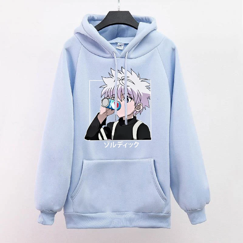 

Hunter X-Killua Hunter Hoodie Men's and Women's Tops Men's Long Sleeve Loose Autumn and Winter Cartoon Printing Drinking Coke