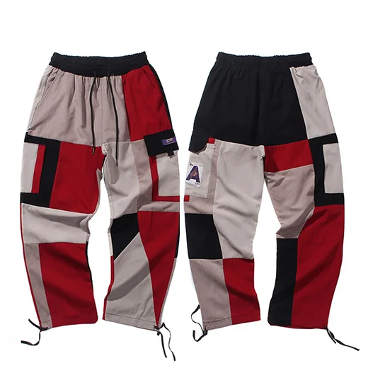 A021254 Red Харадзюку уличная одежда, штаны для бега, цветные, Лоскутные, для мужчин, хип-хоп, брюки-карго, с карманами, спортивные брюки, хипстерские штаны-шаровары - Цвет: A021254 Red