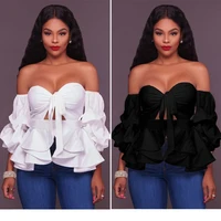 2021 fashion trend hot style nightclub sexy ruffled hem solid color autumn and winter long sleeved top