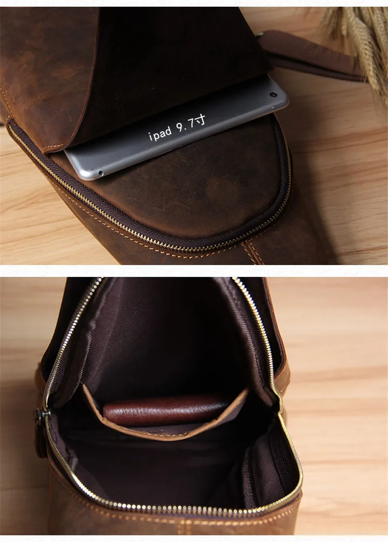 

Retro fashion high-quality crazy horse leather men's large-capacity chest bag casual daily multi-function cowhide crossbody bag