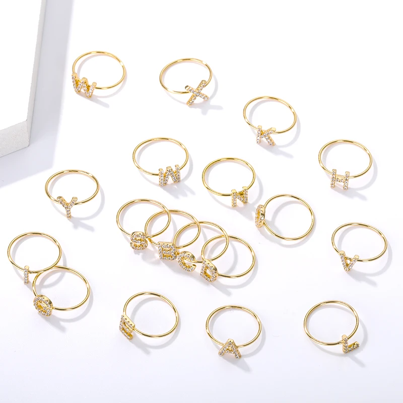 Name Initial Gold Zircon A-Z 26 English Alphabet Rings For Women Jewelry Fashion Stackable Couples Men's Wholesale | Украшения и