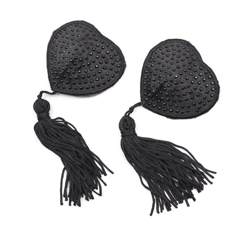 

1Pair sex toys for woman Sexy Sequin Nipple Covers With Tassels Heart Shape Sex Product Chest Stickers Nipple Stickers Pasties