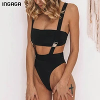 ingaga sexy buckle linked one piece swimsuit bandeau womens swimwear 2021 high cut bathing suit black beachwear bodysuit women