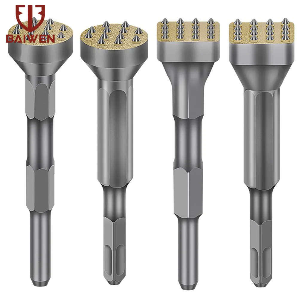 

1-4Pcs Alloy Point Groove Gouge Flat Round Chisel Electric Hammer Drill Bits Stone Slab/Bridge/Wall/Cement Chisel 12/16 Points