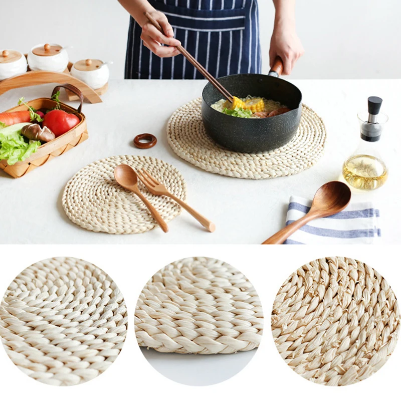 

Natural Corn Fur Woven Pad Dining Table Mat Heat-Insulation Pot Pad Anti-Scald Coasters Non-Slip Table Placemats 7 Sizes