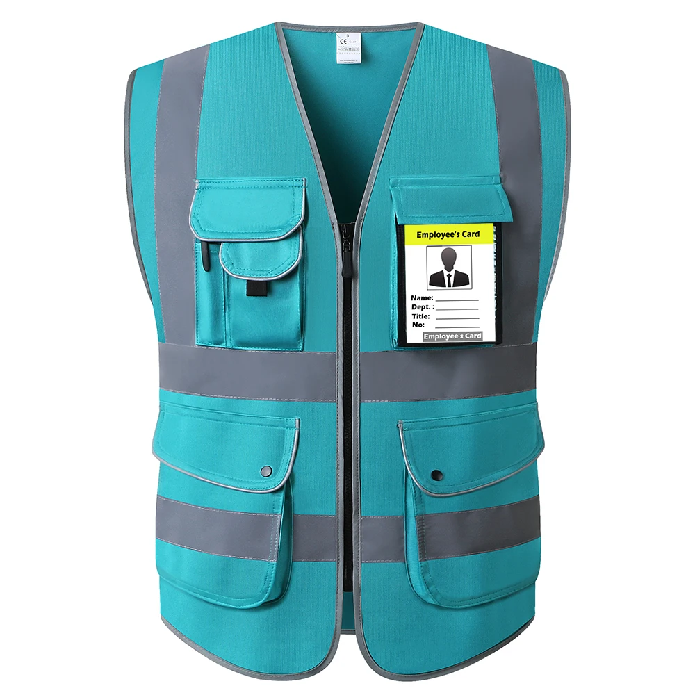 

Mens Reflective Safety Vest With Pockest Lake Blue Color Safety Vest with Pockets High Visibility Stripes Zipper Front Closure