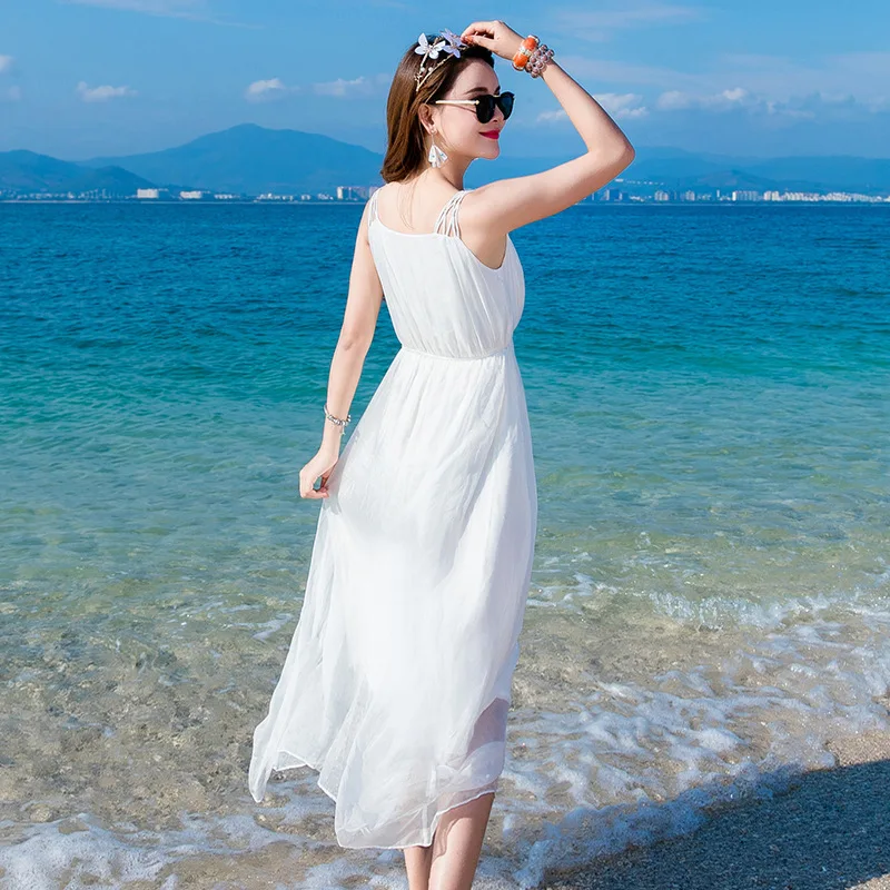 Женское длинное летнее платье из натурального шелка белое бохо Пляжное Платье