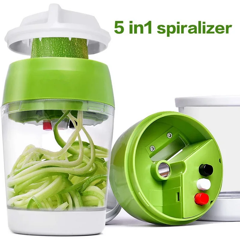 

5 in1 Handheld Spiralizer Fruit and Vegetable Slicer Adjustable Spiral Cutter with Container Noodle Spaghetti Maker Portable hot