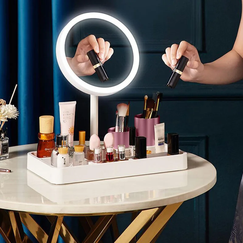 Косметическая коробка для хранения интегрированная зеркала макияжа