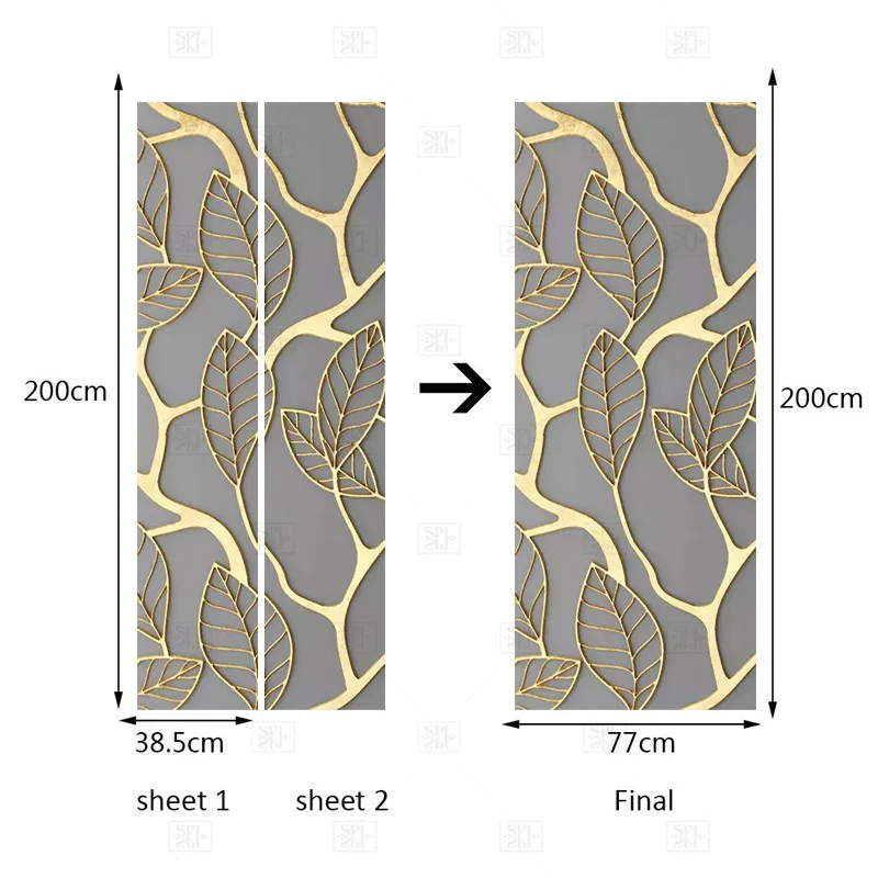 

2Pcs/Set Golden Leaves 3D Door Sticker PVC Self-adhesive Waterproof Wallpaper Wall Decals Home Decor Living Room Bedroom Decor
