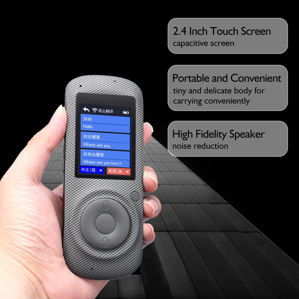 2 4inch portable voice translator support 42 languages 1500mah touch screen wifi smart portable voice translator wearable device free global shipping