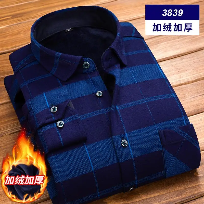 Camisa Social Masculina, мужская рубашка,, зимняя, длинный рукав, в клетку, толстая, теплая, флисовая рубашка, модная, мягкая, повседневная, фланелевая рубашка - Цвет: 3839