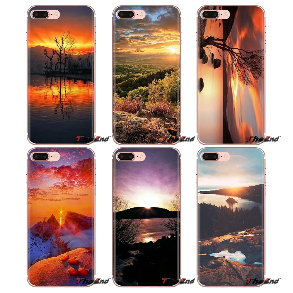 TPU Covers For Huawei G7 G8 P7 P8 P9 Lite Honor 4C 5X 5C 6X Mate 7 8 9 Y3 Y5 Y6 II 2 Pro 2017 Mountain Lake Sunset Landscape Art |