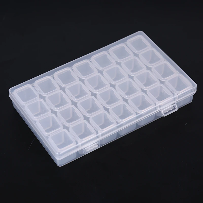 

28 Slots Plastic Box Jewelry Display Container Organizer Clear Rainbow Nail Art Glitter Rhinestone Storage Case Nail Decoration
