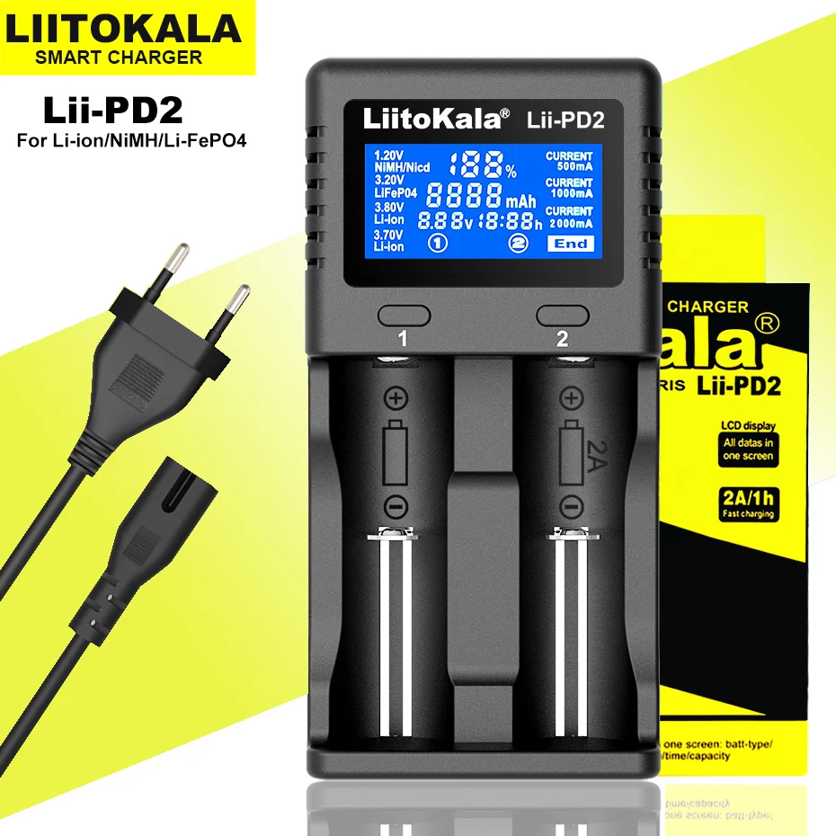 

LiitoKala Lii-PD2 Lii-PD4 battery charger for 18650 26650 21700 18350 AA AAA 3.7V / 3.2V / 1.2V lithium-NiMH batte