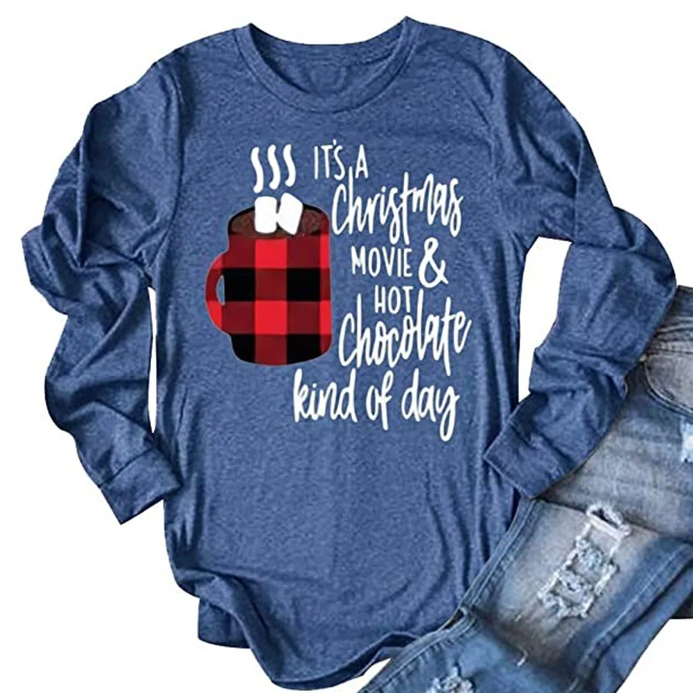 

Kani Fashion Top Christmas letter print round neck long sleeve T-shirt