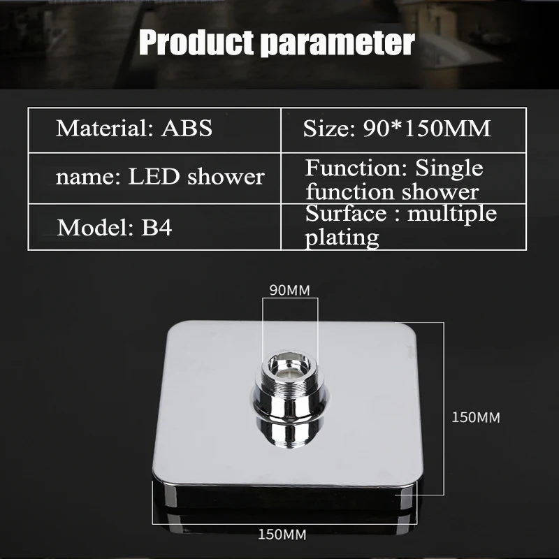 new led rainfall shower head square shower head automatically rgb 7 color changing temperature sensor showerhead for bathroom free global shipping