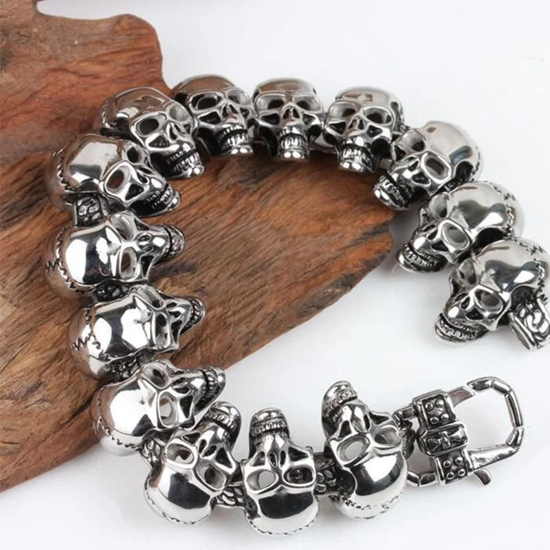

1pcs Titanium Steel Luxury Bracelet Europe United States Fashion Men's Skull Stainless Steel Bracelet Women Hand Punk Bracelet