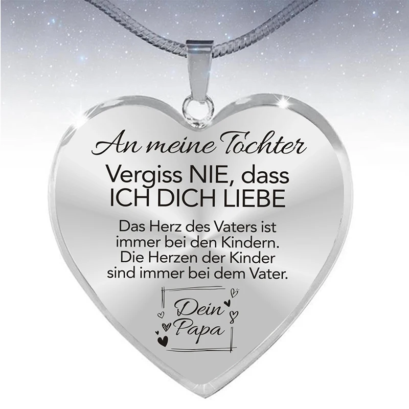 An Meine Tochter Ich Liebe Dich Papa Mama Heart Necklace Gold Silver Color Inspirational German Letter Snake Chain Necklaces on - Подвеска с сердцем "Моей дочери, я тебя люблю, папа мама" золотого и серебряного цвета с вдохновляющей надписью на 