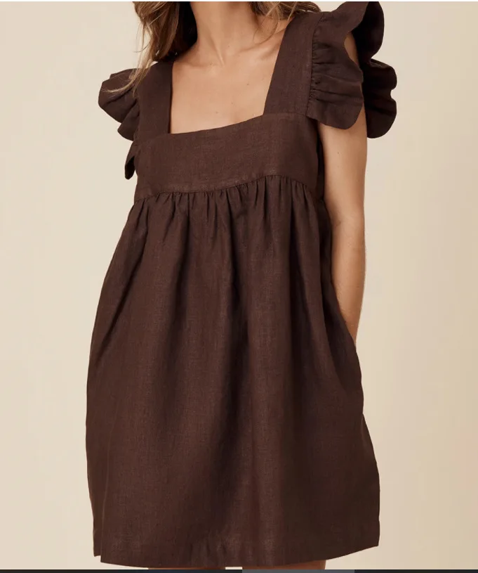 

Fashion Solid Summer Women Dress Casual Loose Square Collar Ruffles Sleeve Female Dress WL371